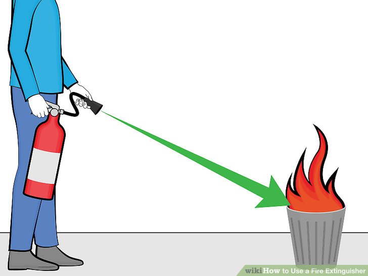 Safety precaution while using a fire extinguisher